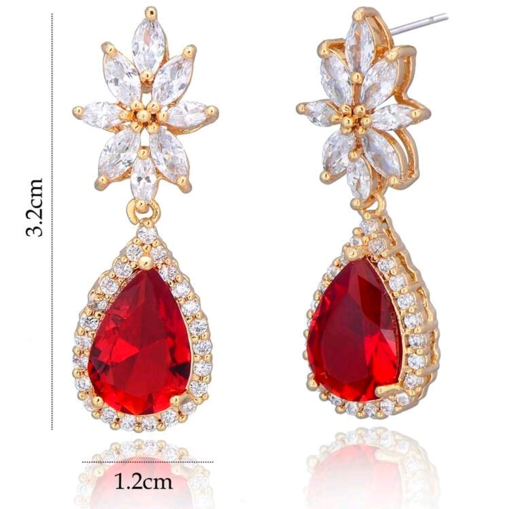 Elegant Gold and Red Teardrop Earrings